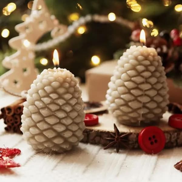 2 stk. julegrankogle silikone lysforme 3D grankogle lysforme silikone harpiks lysform sæbeform juletema harpiks betonform til