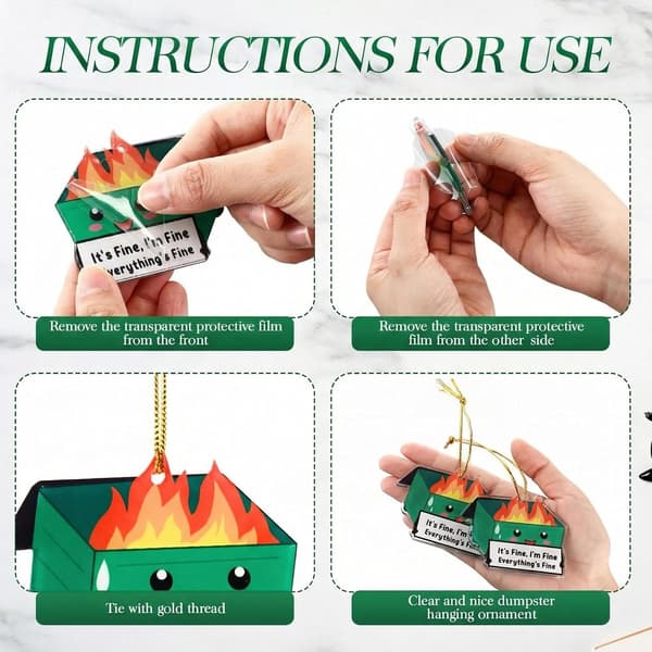 6 stk. Dumpster Fire hengende ornament for Green