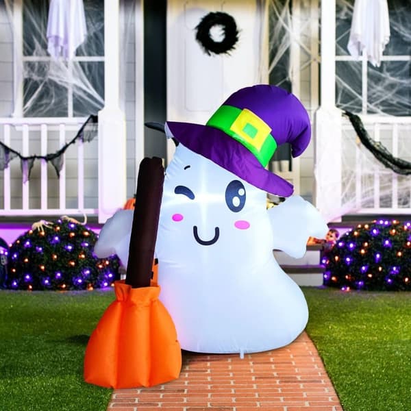 Halloween Dekoration 3,5 FT Oppustelig Heks Spøgelse med LED-lys til Havepynt