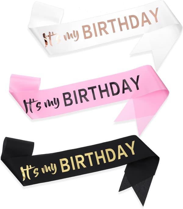 3-pak \"It's My Birthday\" guld til kvinder, sort, hvid, voksne, mænd