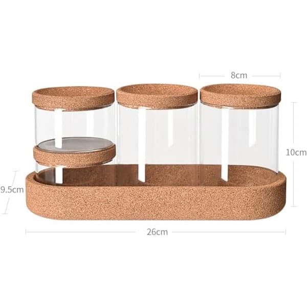 Badrumsförvaring, 4-pack apoteksburkar i glas med lock och bricka, transparent set