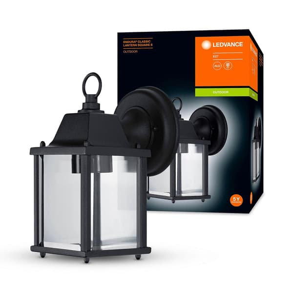 LED wall and ceiling light, outdoor luminaire, E27 socket, Classic Lantern SQ, Black [Energy class A++]
