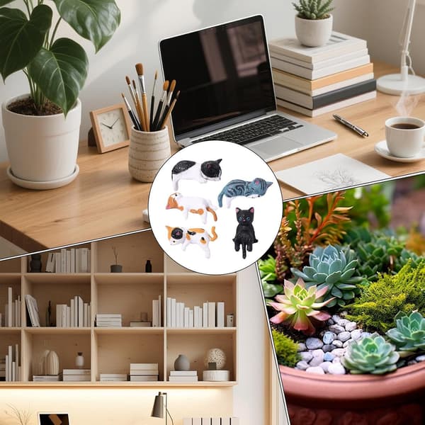 Sæt med 5 søde kattefigurer, perfekte som mini-bilpynt, skrivebordspynt eller til udstilling i stuen eller nær din computer.