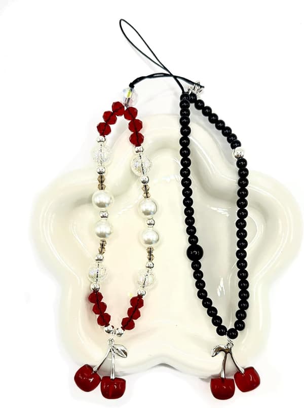2 STK Kirsebærperle Telefon Charms 2 STK Sort Black Cherry