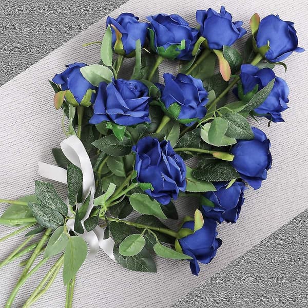 12 kunstige silkeblomster realistiske roser bukett lang stilk