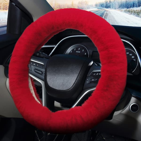(Röd) Fluffig Rattmuff Skydd Päls Bil Rattmuff Skydd, Fu