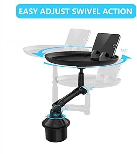 Car Cup Holder Tray, Adjustable Car Table Cup Holder Tray with 360 Degree Swivel Arm and Expandable Base