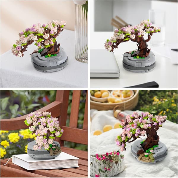 Sukkulente planter og kirsebærblomst byggeklodser i kunstig