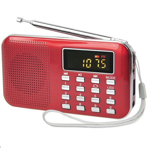 Mini Bærbar Radio AM FM Lommeradio med MP3, LED Lommelygte, Digital Radiohøjttaler Support USB