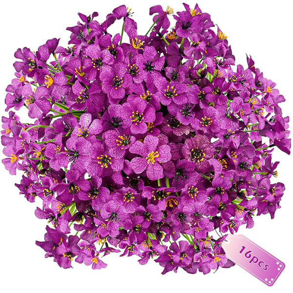 16 bunter kunstige blomster Utendørs UV-bestandige falske blomster Ikke falme plastplanter Hage Veranda Vindusboks dekorere (lilla)