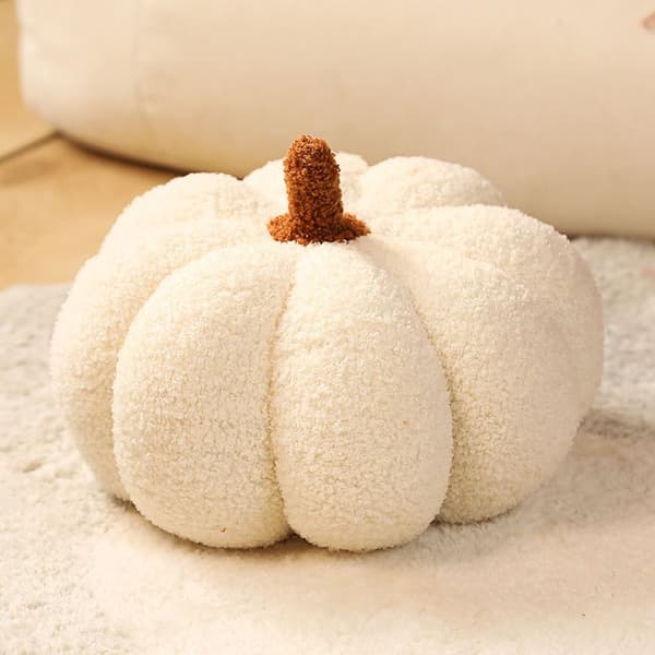 Halloween Græskar Pudebetræk, Græskar Plys Pude Fleece Fyldt Græskar Topper Halloween Græskar Sofapude (8 Tommer, Hvid)
