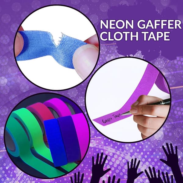 Selvlysende tape, neonrulle, 6 farver, 5M x 1.5CM, lyser under UV, til fester og håndværk
