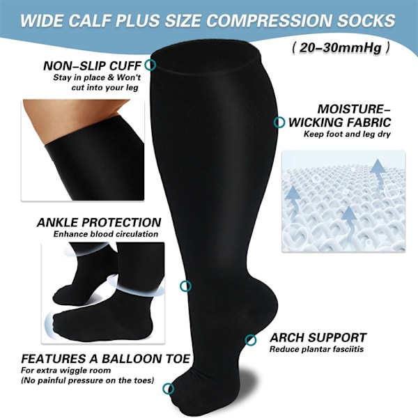 Plus Size Compression Socks - Black 3XL 3XL 3XL