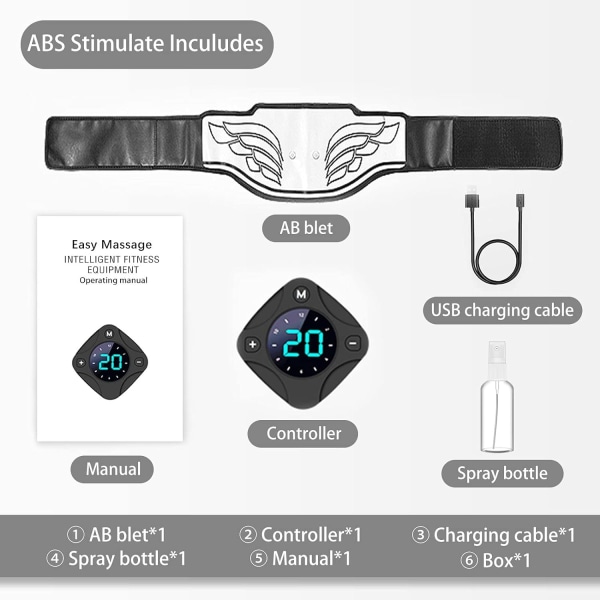 ABS-stimulator, USB-oppladbart bærbart treningsutstyr uten gelputer for menn, kvinner, armer, ben