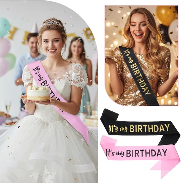 3-pak \"It's My Birthday\" guld til kvinder, sort, hvid, voksne, mænd