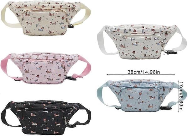 Women's Waist Bag with Cartoon Dachshund Pattern, Large Capacity Crossbody