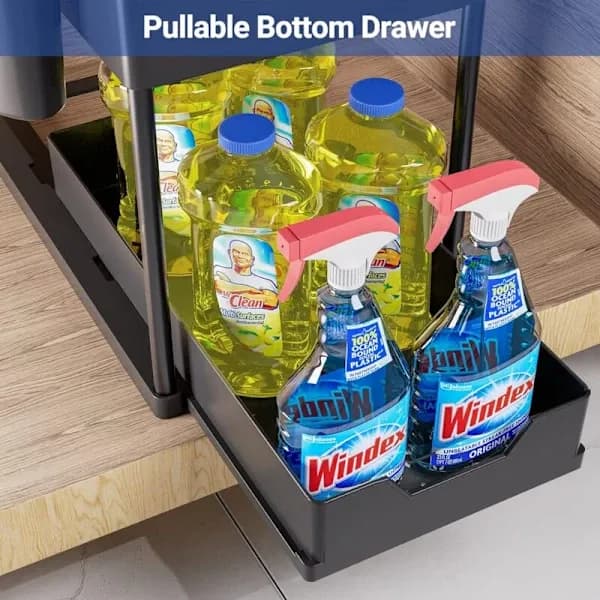 2-Tier Under Sink Shelf, Multifunctional Shelf, Spice Rack, Under Cabinet Organizer, Black