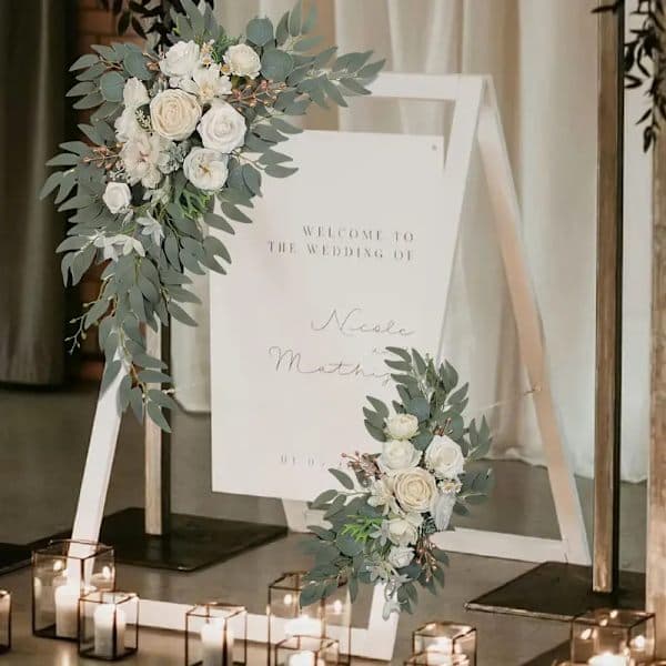 Kunstig blomsterbue til bryllup (et sæt) Velegnet til bryllupsdekoration, ceremoni og receptionsbaggrund (hvid)