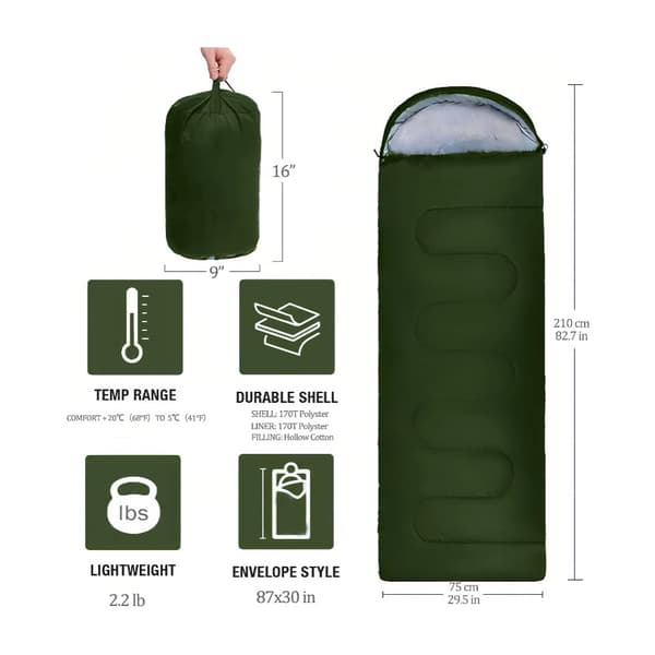 Vindtæt sovepose til udendørs camping Ultralet varm armygrøn