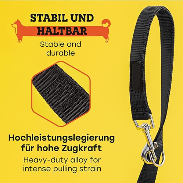 Träningskoppel i grafitsvart, robust och justerbart i 3 olika längder (2,5*1,55m) hundkoppel, dubbelkoppel, flätat, repkoppel, justerbart