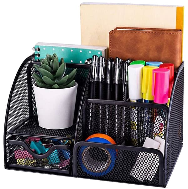 Desk Organizer 6 Compartments and 1 Drawer Black for Home Office
