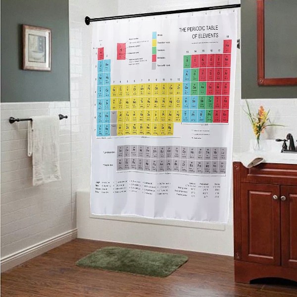 Periodiske System Bruseforhæng Vandtæt Print Hvidt Stof Badeforhæng til Badeværelsesindretning med Kroge 180x180cm