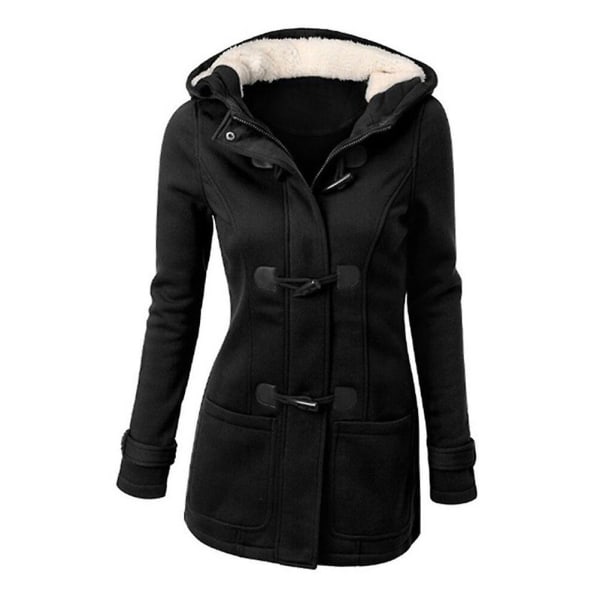 Naisten casual kaksirivinen sekoitettu klassinen hernetakki talven lämmin huppari takki koko L (musta) musta L Black L