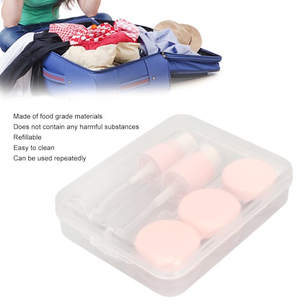 Travel Bottles Kit Leakproof Refillable Portable Transparent Odorless Toiletries Container Set, Pink