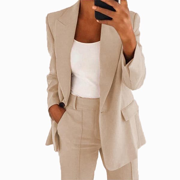 Draksett for kvinner, 2-delt Blazer-bukse KHAKI KHAKI S KHAKI S