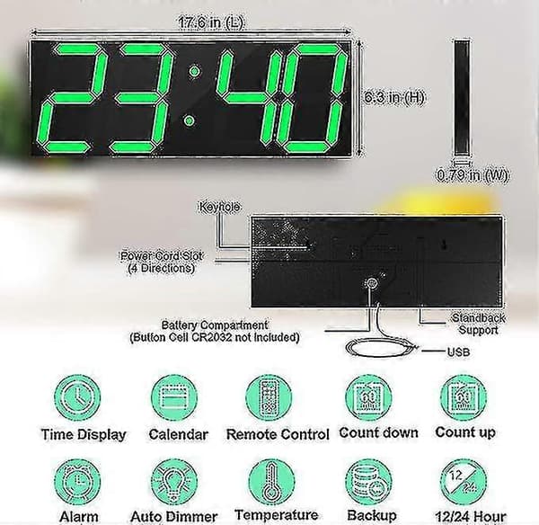 Digital LED Väggklocka, Överdimensionerad Väggklocka med Siffror, Fjärrkontroll Uppräkning/Nedräkning