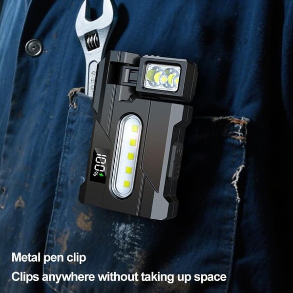 wxsp 1 Stk Sort Arbejdslampe DC-11 Stærk Magnetisk Base Husdyrklemme USB Genopladelig Digital Display Rød Blå Advarselslampe