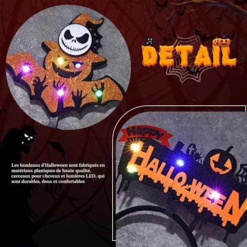2-pak LED-pandebånd til Halloween - Sort kat - Spindelvæv - Spøgelse - Håraccessories til kvinder og piger
