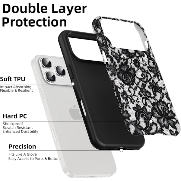 A beautiful black lace pattern case, silicone compatible, suitable for 17 Pro 6.3 inches, shockproof.