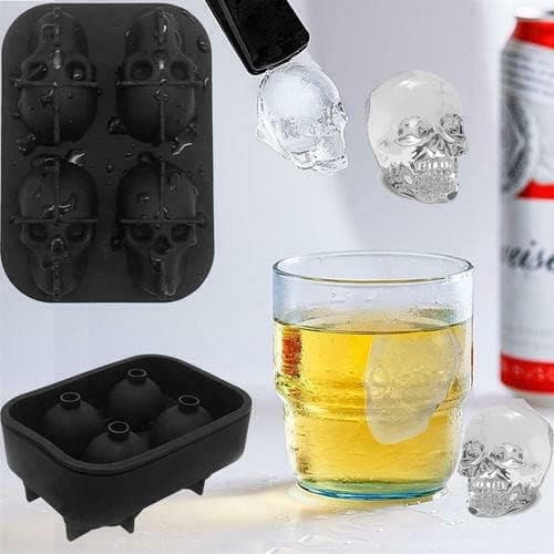 Skull Ice Cube Mold, 4 Cavities - 3D Silicone Mold for Whiskey, Cocktails & Juice, Flexible Maker for Halloween & Christmas