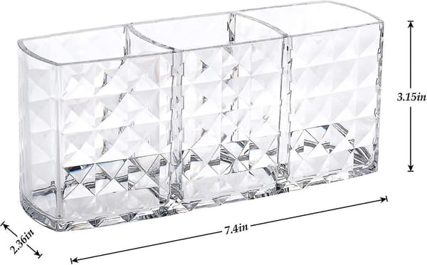 Makeup Brush Holder with 3 Compartments, Acrylic Clear Small Glitter Eyebrow Pencil