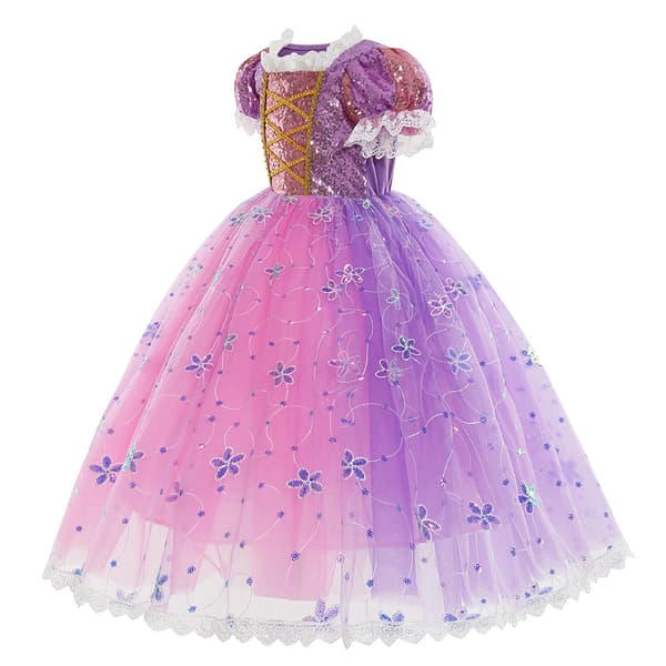 Flickor Rapunzel Prinsessklänning med Tillbehör Prinsessdräkt
