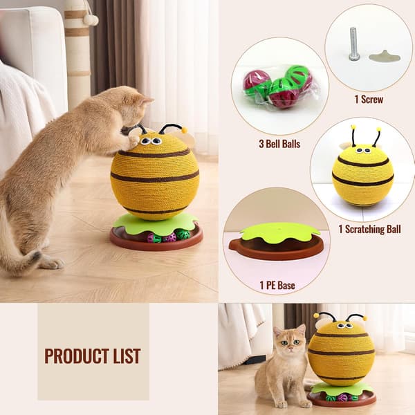 3-in-1 Cat Scratcher with Ball Track - Interactive Cat Toy with Sisal Post & Bell, Space-Saving Activity Center for Indoor Cats