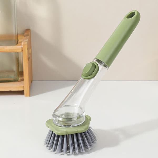 Non-slip Scrubber with Soap Dispenser Efficient Dishwashing Tool Ergonomic Kitchen Brush for Stoves Versatile Sinks Kitchen Home Bedroom[DB] Green Verde