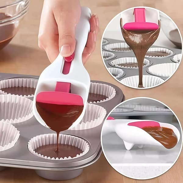 A cookie dough dispenser with a push button for portioning dough; a dough dispenser for home use and baking tools. [Ho]