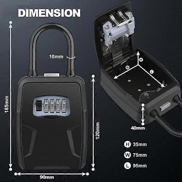 Key Box, 1294cm, Wall Mounted, Aluminum Alloy, with Hook, 4-Digit Mechanical Combination, Waterproof Black II