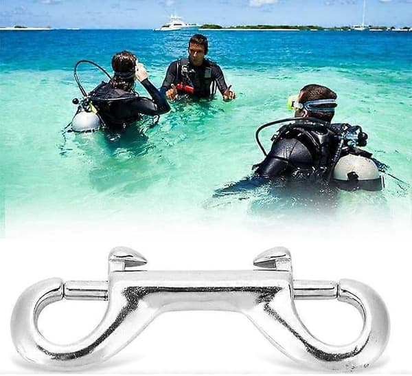 1 x 100mm Double Ended Diving Hook, Double Ended Clip Stainless Steel Hook Buckle Screw Hook Durable Spring Loaded Diving Buckle, Silver