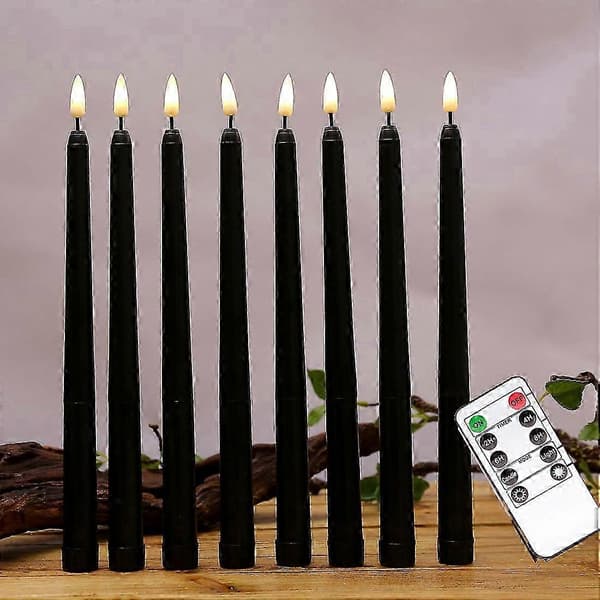 6 Pcs Flameless Black Taper Candles, Flickering with 10-Key Remote Control Timer, Battery Operated LED Candlestick Window Lights