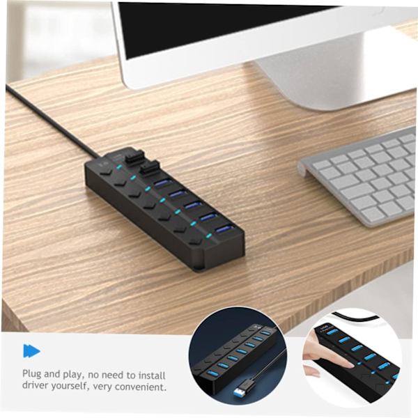 7-ports USB-hub USB-splitteradapter Backup-strøm Nem til bærbar og stationær computer
