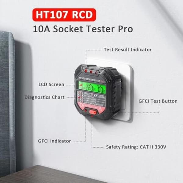 Jordledningstester for stikkontakttester, stikkontaktfase (EU-forordning HT107D)