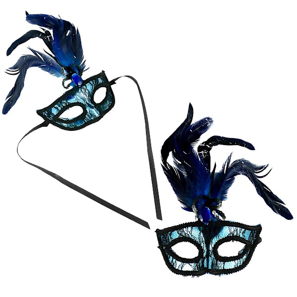1 Setti 2 kpl Halloween-juhlan koristeluja Luova Puoli Kasvot Pitsi Maskit Sininen 27x16cm Blue 27x16cm