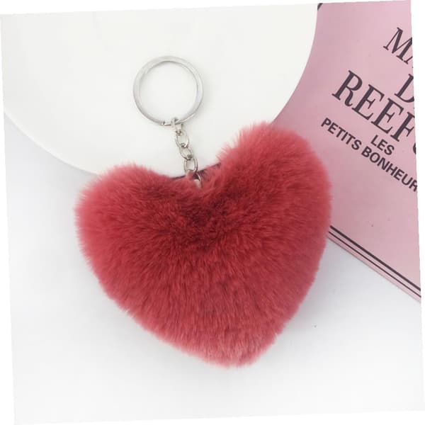 7 pcs Plush Heart Shaped Keychain Fluffy Keychain Creative Hanging Ornament for Car Decor