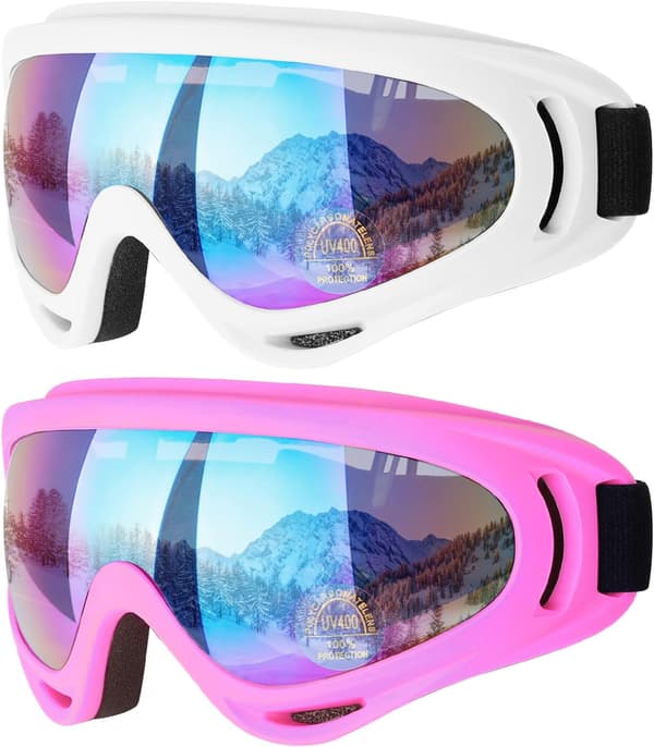 2-pak skibriller, motorcykelbriller - hvid/rosa, snowboardbriller