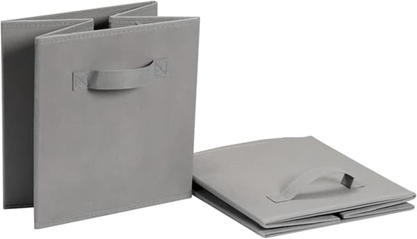 Amazon Basics Sammenleggbare oppbevaringskuber i stoff med håndtak, robuste, grå, 33 x 33 x 33 cm, 3-pakning