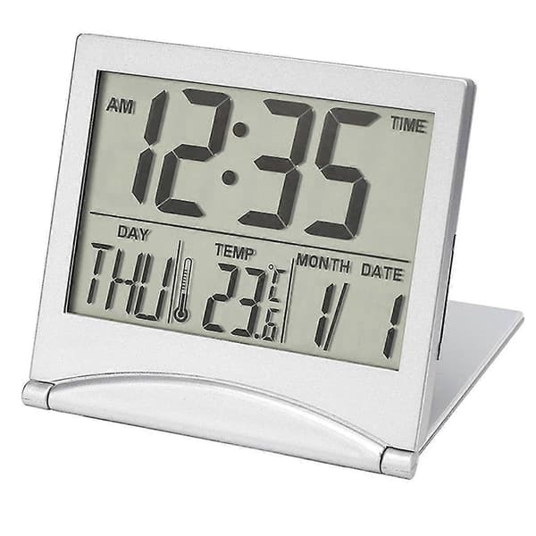 Digital Reseväckarklocka - Vikbar Kalender Temperatur Timer LCD-klocka Väderprognos Klocka Batteridriven