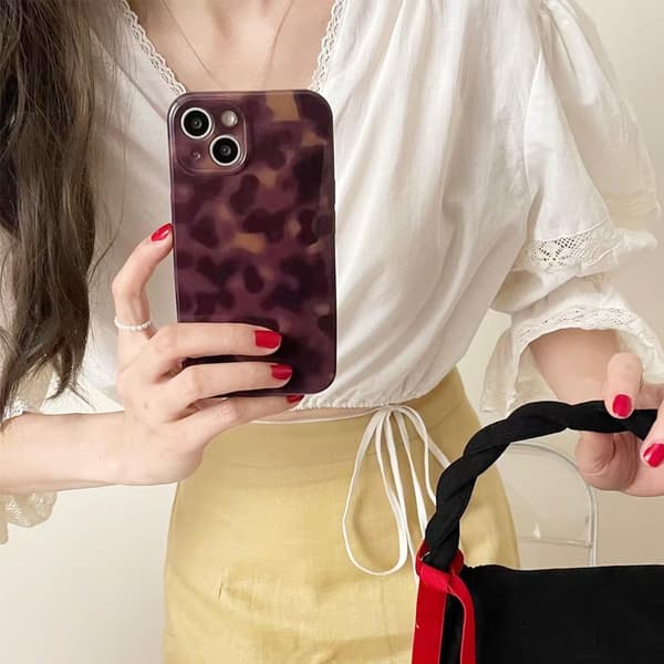 Søtt telefondeksel for iPhone 16 Pro Max Deksel Amber Leopard Full Kamerabeskyttelse Slankt Støtsikkert Estetisk-Brunt Amber